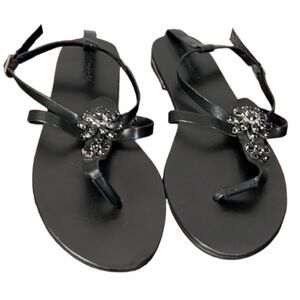 Charles David Black Embellished Jeweled Ankle Strap Flat Sandal Size 8